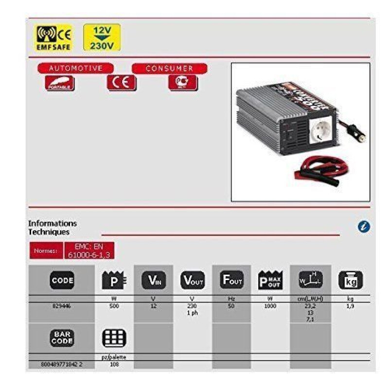 Conversor de Corrente 12-220V - TELWIN CONVERTER 500 Watts