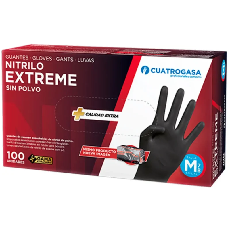 Caixa 100 Luvas descartáveis Extreme Nitrilo Pretas Tamanho L