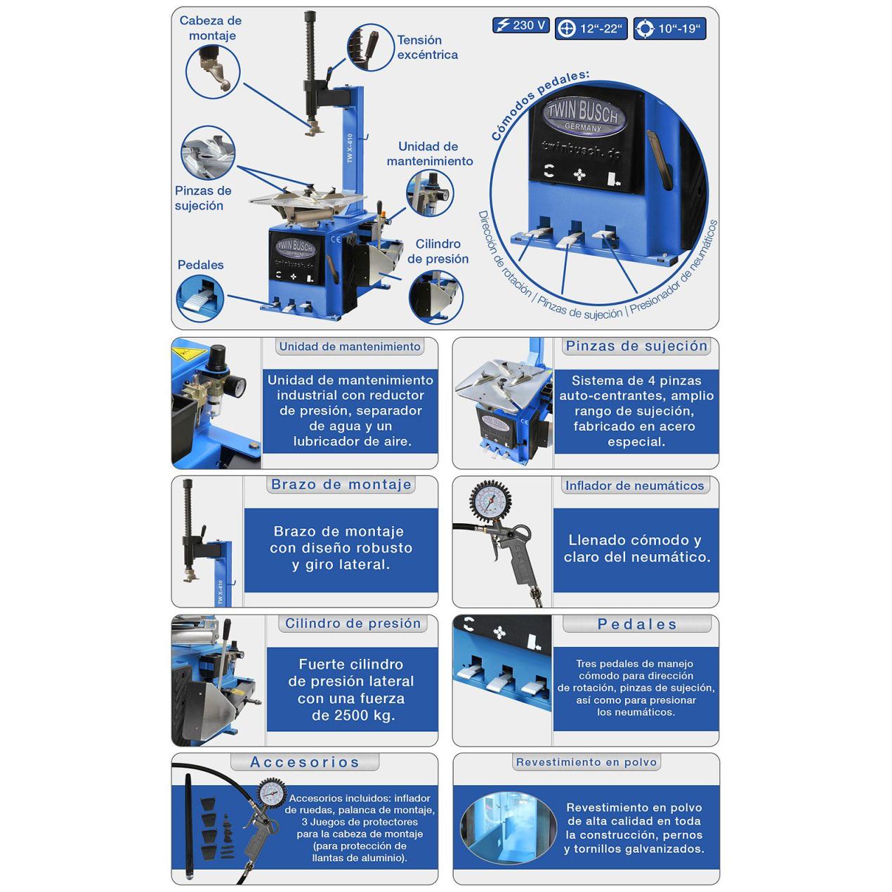 Máquina Montar/Desmontar Pneus Semi automática 230V