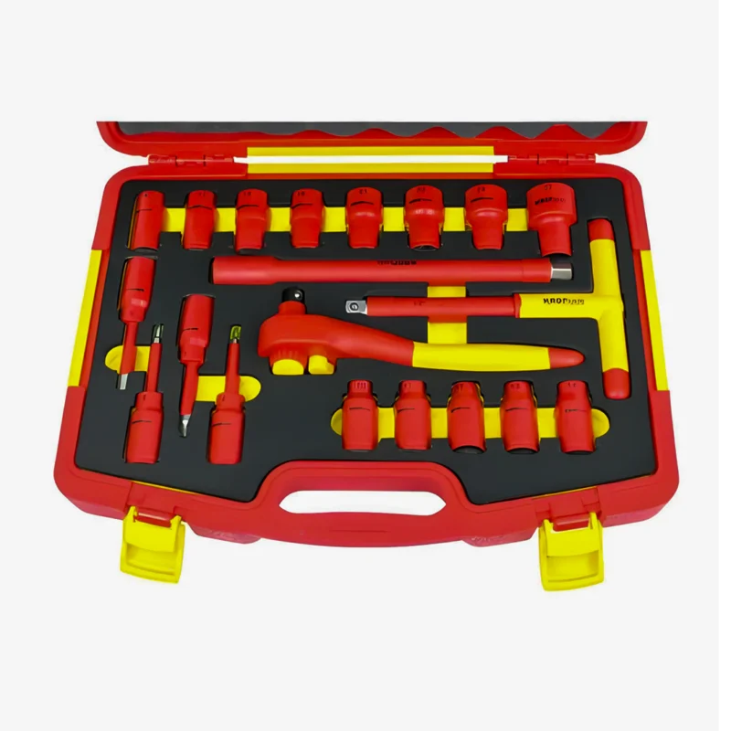 Jogo 20 Chaves Caixa 1/2" Isoladas VDE para Carros Elétricos e Híbridos Kroftools