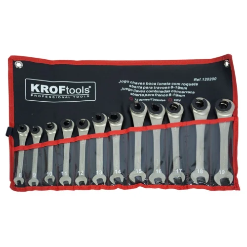 Jogo Chaves boca Luneta aberta com roquete Kroftools - 12 peças