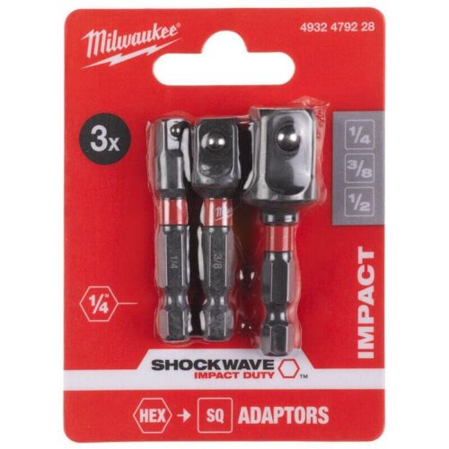 Jogo 3 Adaptadores chaves caixa 1/4", 3/8" e 1/2" Milwaukee Shockwave