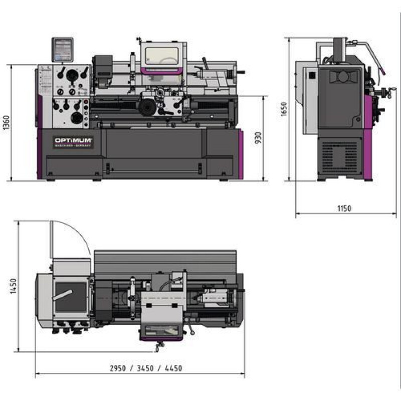 Torno mecânico com leitor digital Optiturn TH 5615D 8.5kW Optimum Maschinen