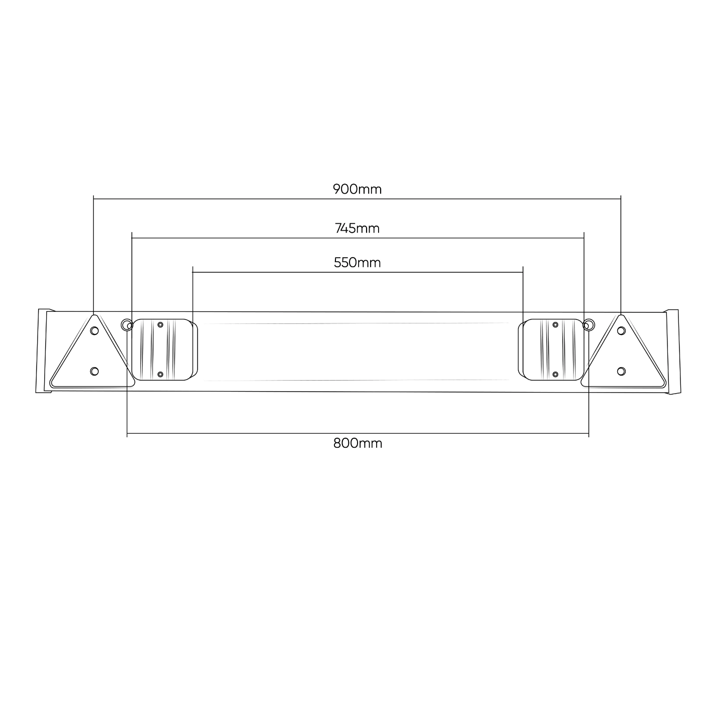 Barra de Sinalização para Reboque de 1100x140mm com 2 Farolins e 2 Triângulos Refletores – JBM 4