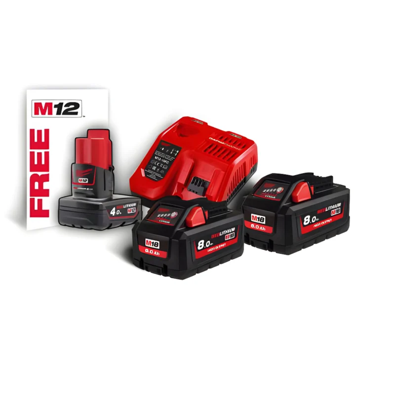 Pack baterias Milwaukee 2X 18v 8aH + 1X 12V 4aH + Carregador