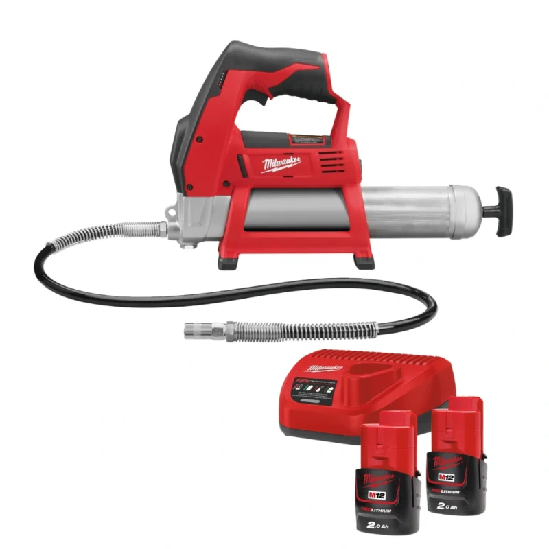 Bomba lubrificação Milwaukee M12 GG-0 + kit 2 baterias 2Ah + carregador