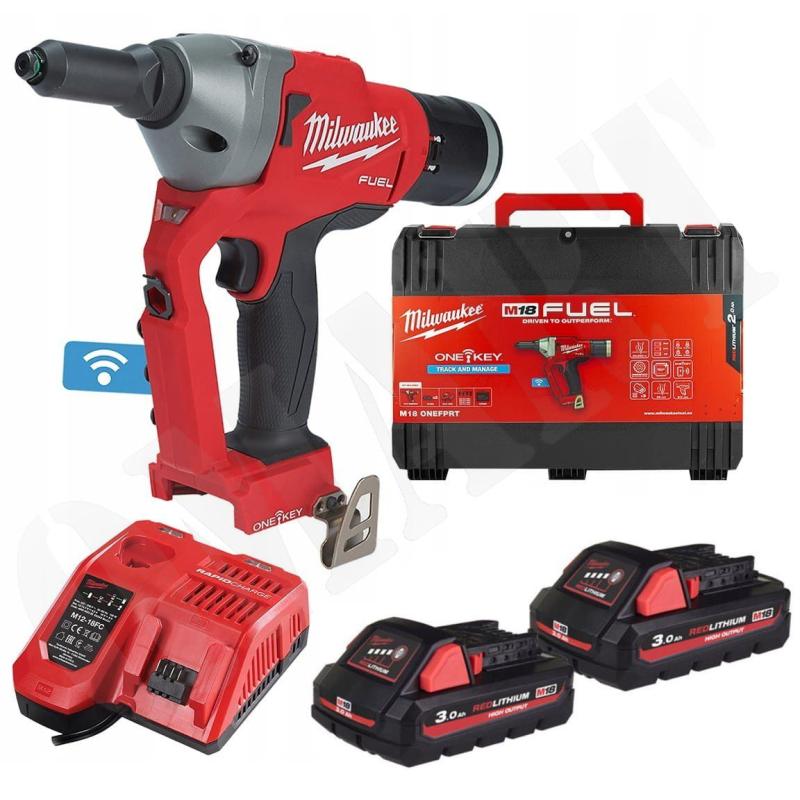 Rebitadora 4,8 até 7mm Inox Milwaukee M18 ONEFPRT-202X + 2 baterias e carregador