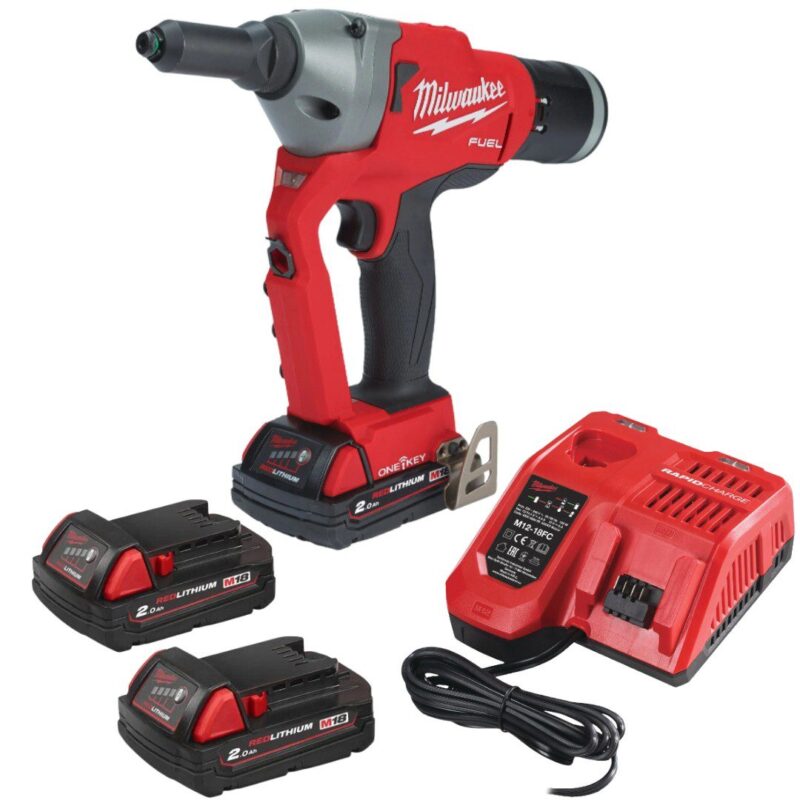 Rebitadora 4,8 até 7mm Inox Milwaukee M18 ONEFPRT-202X + 2 baterias e carregador