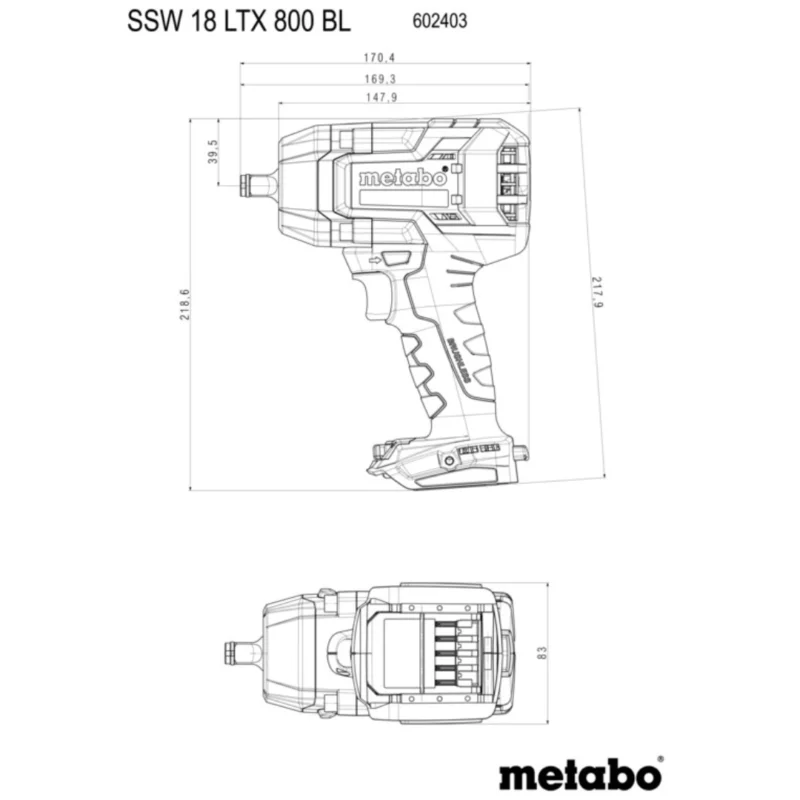 Chave de impacto sem fio METABO 18V SSW 18 LTX 800 BL - 2