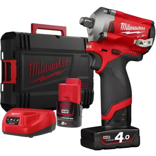 Pistola Impacto 1/2" Milwaukee 339Nm + 2 baterias (2Ah e 4Ah) + carregador + mala