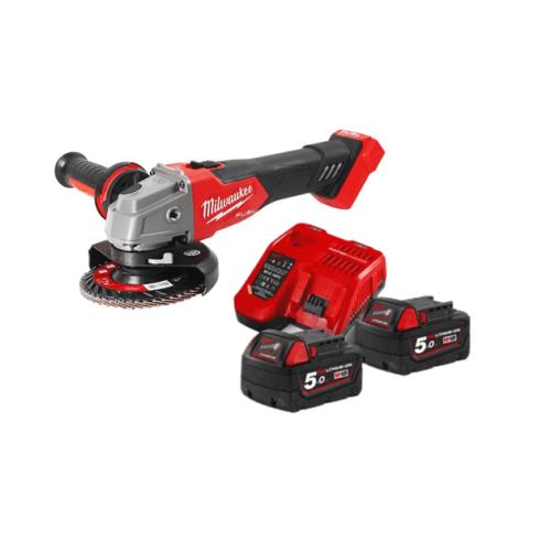 Rebarbadora de acabamentos Milwaukee M18 FSAG125X-0X FUEL™ 125MM + Kit 2 baterias 5Ah M18 B5 + carregador