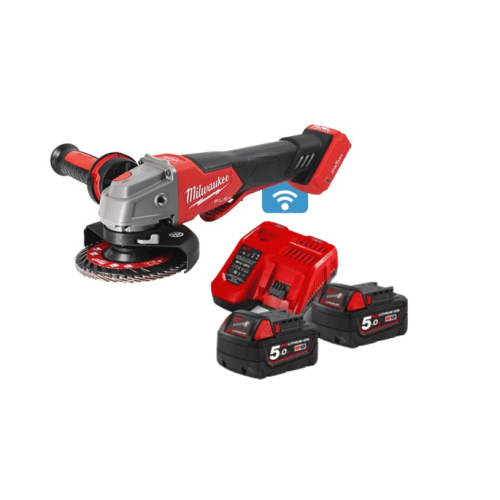 Rebarbadora de acabamentos Milwaukee M18 ONEFSAG125XPDB-0X FUEL™ 125MM + Kit 2 baterias 5Ah M18 B5 + carregador