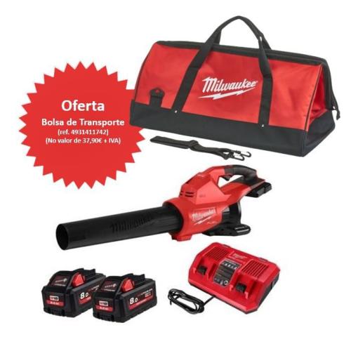 Soprador De Alta Potência Milwaukee M18 F2BL-802 + 2 baterias M18 8Ah + carregador + bocal plano + bocal cónico + OFERTA