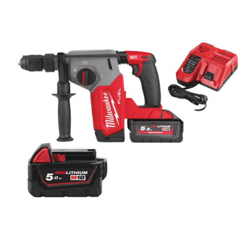 Martelo combinado Milwaukee SDS-PLUS 26mm com FIXTEC™ + 2 bat 5Ah + carregador + oferta