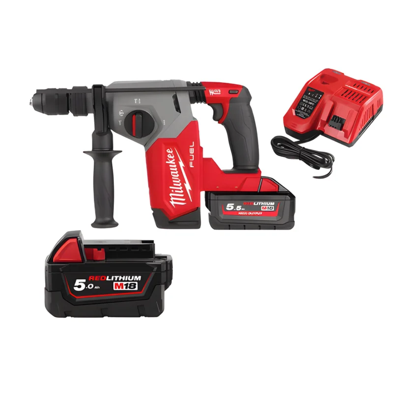 Martelo combinado Milwaukee SDS-PLUS 26mm com FIXTEC™ + 2 bat 5Ah + carregador + oferta