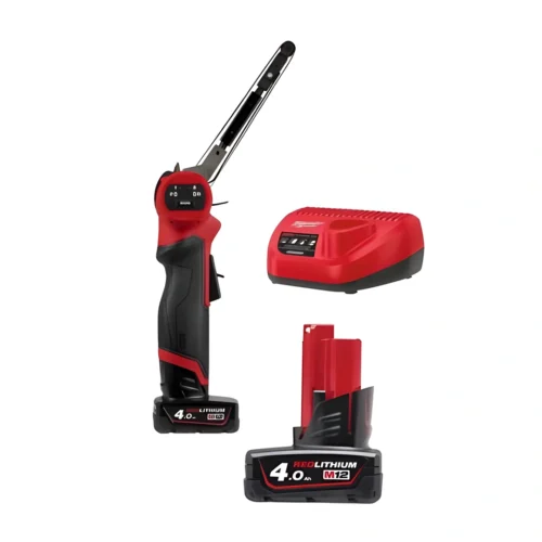 Lixadora de cinta subcompacta 13mm Milwaukee M12 FBFL13-402B + 2 baterias M12 4Ah + carregador + bolsa