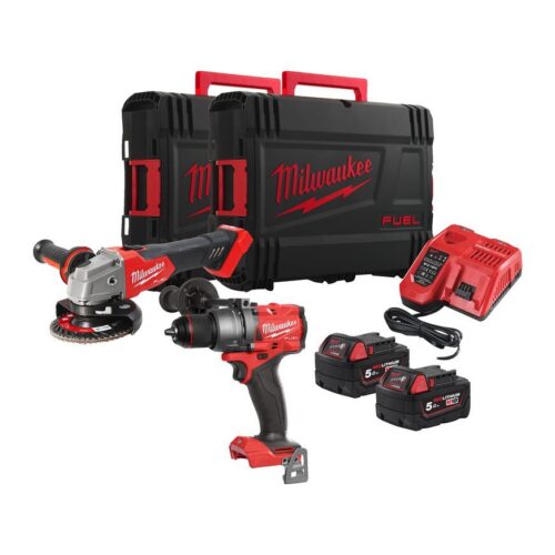 PowerPack Milwaukee M18 FPP2E3-502X Berbequim com percussão M18 + Rebarbadora M18 + 2 bat 5Ah + carregador