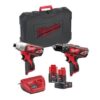 PowerPack Milwaukee M12 BPP2B-421C Berbequim c/ percussão + Aparafusadora impacto 1/4" Hex + 1 bat 4Ah + 1 bat 2Ah + carregador