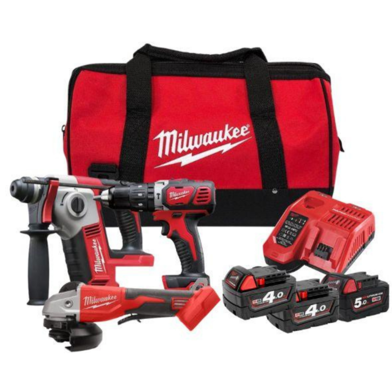 Kit para canalizador M18 BPP3D-543B Milwaukee Berbequim + Martelo rotativo + Rebarbadora + baterias + carregador e bolsa