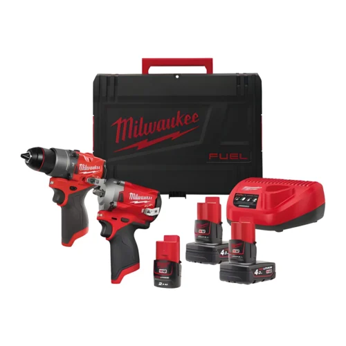 PowerPack Milwaukee M12 FPP2H2-402X Berbequim com percussão + Chave de impacto subcompacta + 2 bat 4Ah + carregador + HD-box