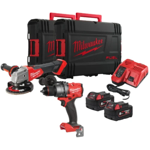 PowerPack Milwaukee M18 FPP2E3-502X Berbequim com percussão M18 + Rebarbadora M18 + 2 bat 5Ah + carregador