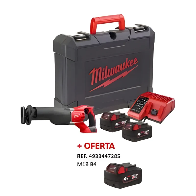 Serra sabre Sawzall™ a bateria Milwaukee M18 BSX-402C + 2 baterias 4ah + carregador + OFERTA bat 4Ah