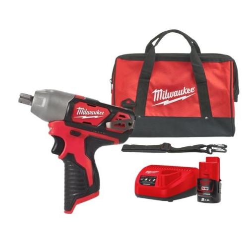 Chave de Impacto de 1/2" com pino M12 BIW12-0 + 1 bat + carregador + bolsa de transporte Milwaukee