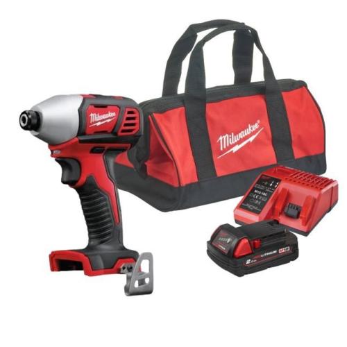 Aparafusadora de impacto compacta 1/4" M18 BID-0 Milwaukee + 1 bat + carregador + bolsa de transporte