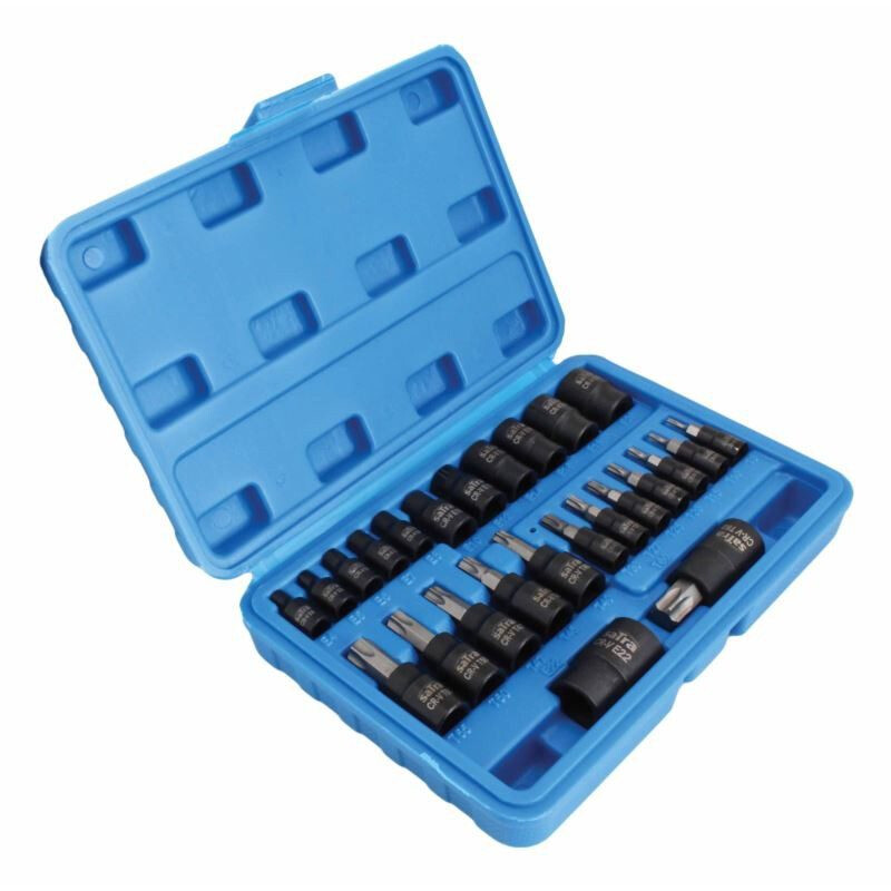 Jogo 25 chaves Torx + Torx interior 1/4", 3/8"E 1/2"