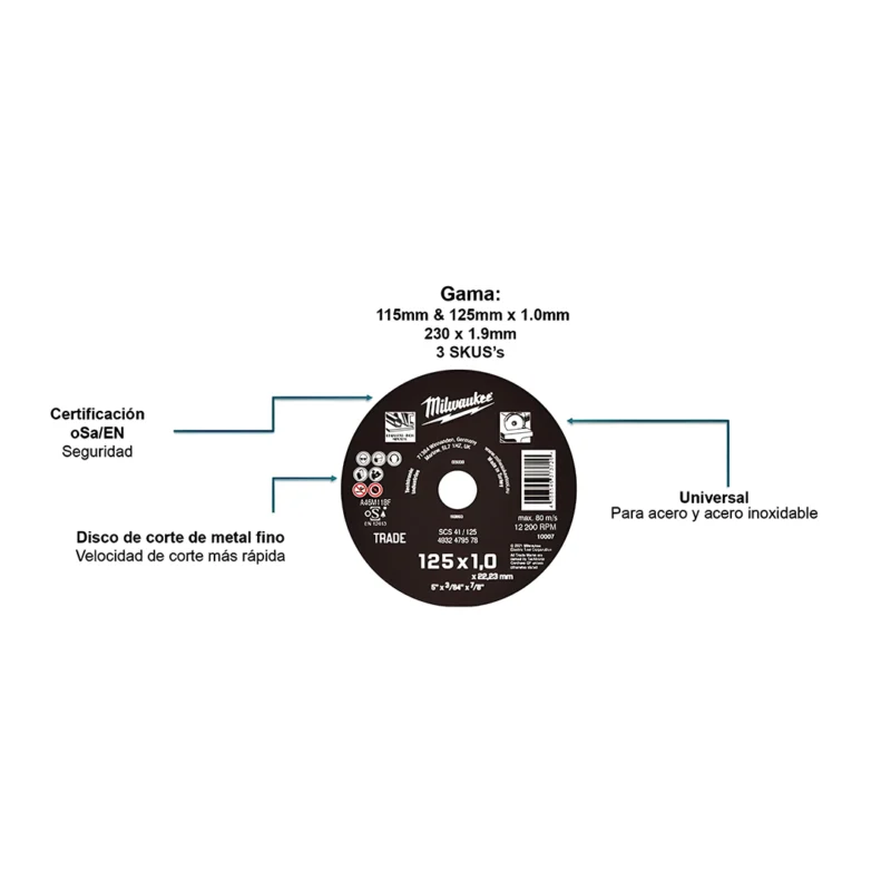Disco corte Inox Milwaukee Contractor 125x1mm