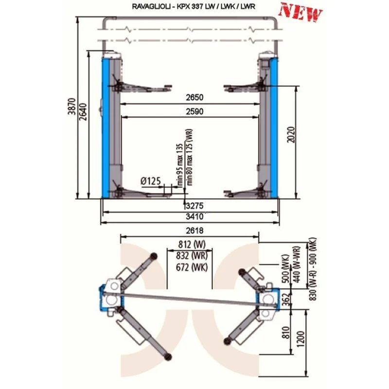 Elevador Auto de Fuso com 2 Colunas RAVAGLIOLI KPX 337 LW