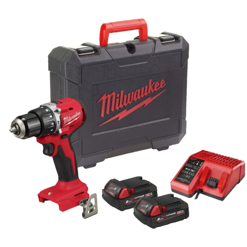 Kit Berbequim Compacto Milwaukee M18 BLPDRC-202C c_ 2 Baterias, Carregador e Mala