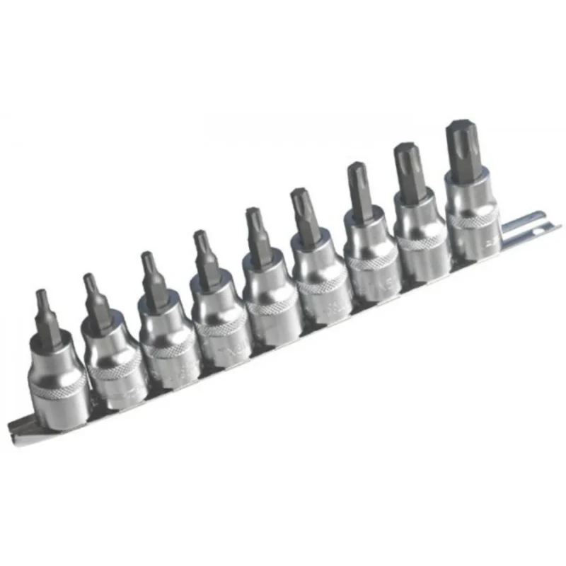 Conjunto de 9 Chaves de Caixa Torx 1_2_ com Suporte