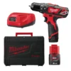 KIT Berbequim combi sub compacto M12™ + Bat. M12 B2 + Carregador + Mala Milwaukee