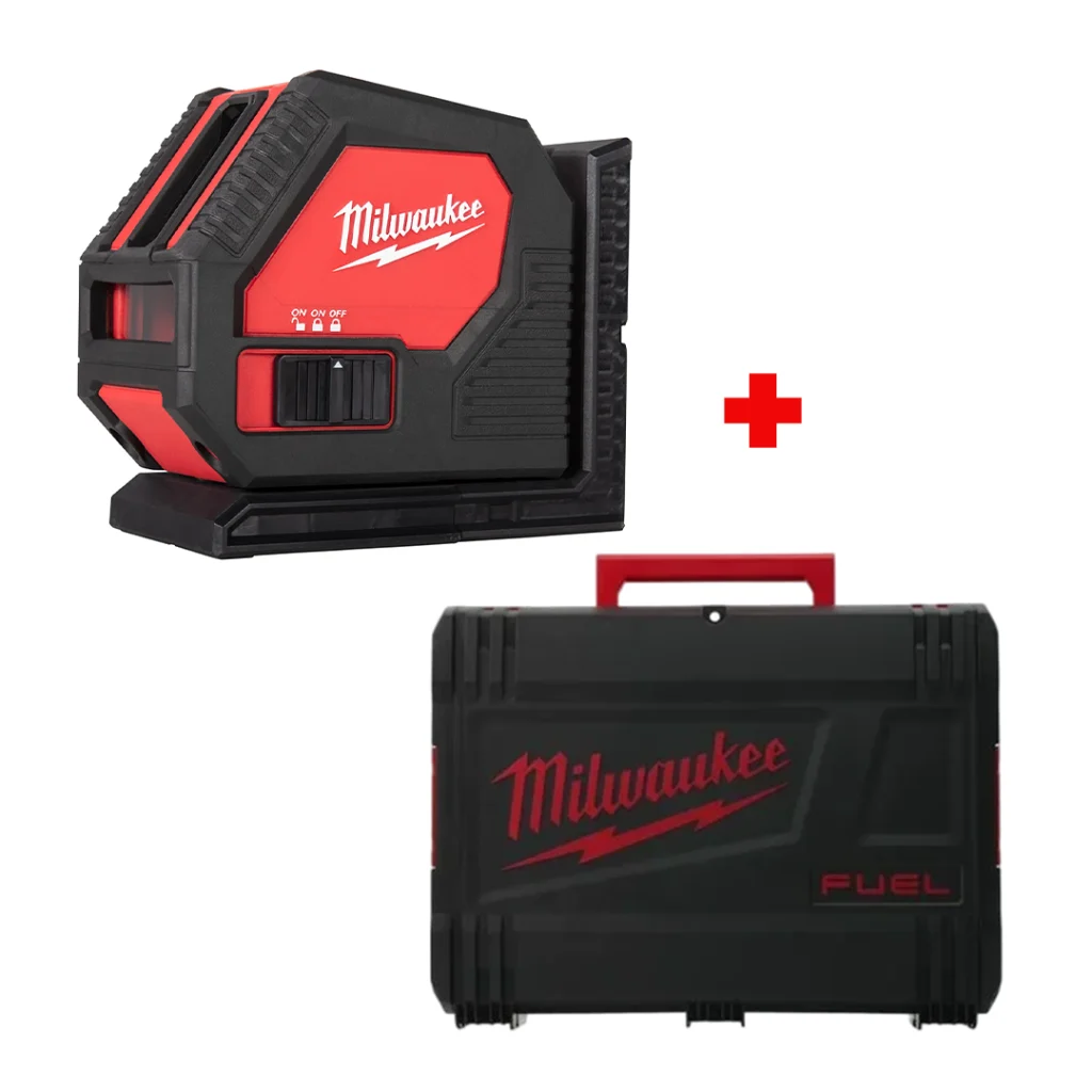 Nível laser de 2 linhas a pilhas alcalinas + Pilhas + Mala Milwaukee