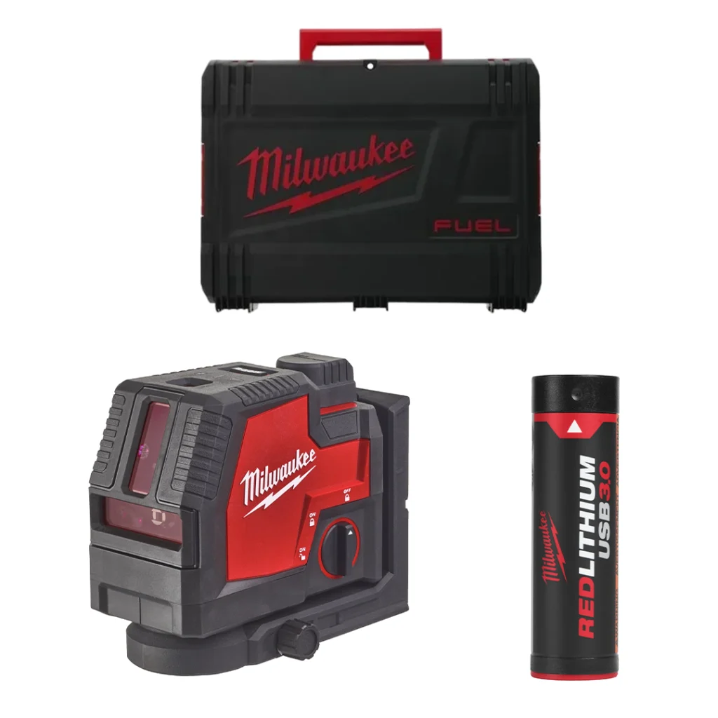 Nível laser de 2 linhas e prumada REDLITHIUM™ USB + Bat L4 3AH + Cabo USB + Mala Milwaukee