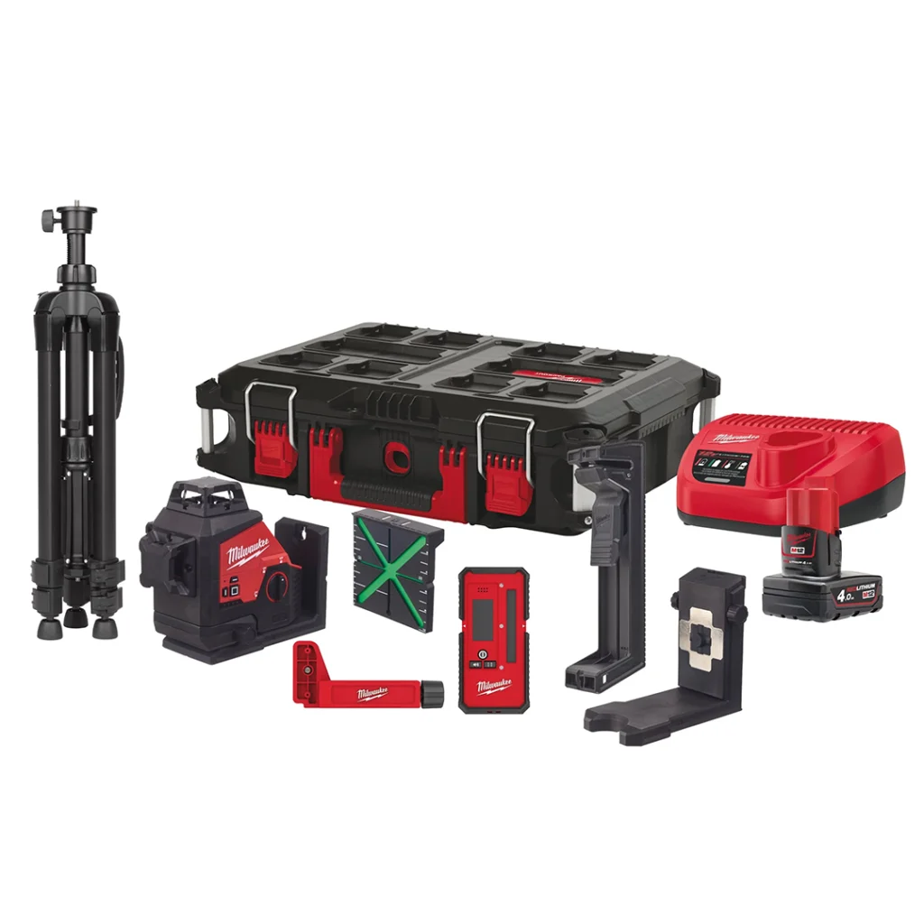 Nível laser de 3 linhas M12™ + Bat M12 4.0AH + Carregador + Mala Milwaukee