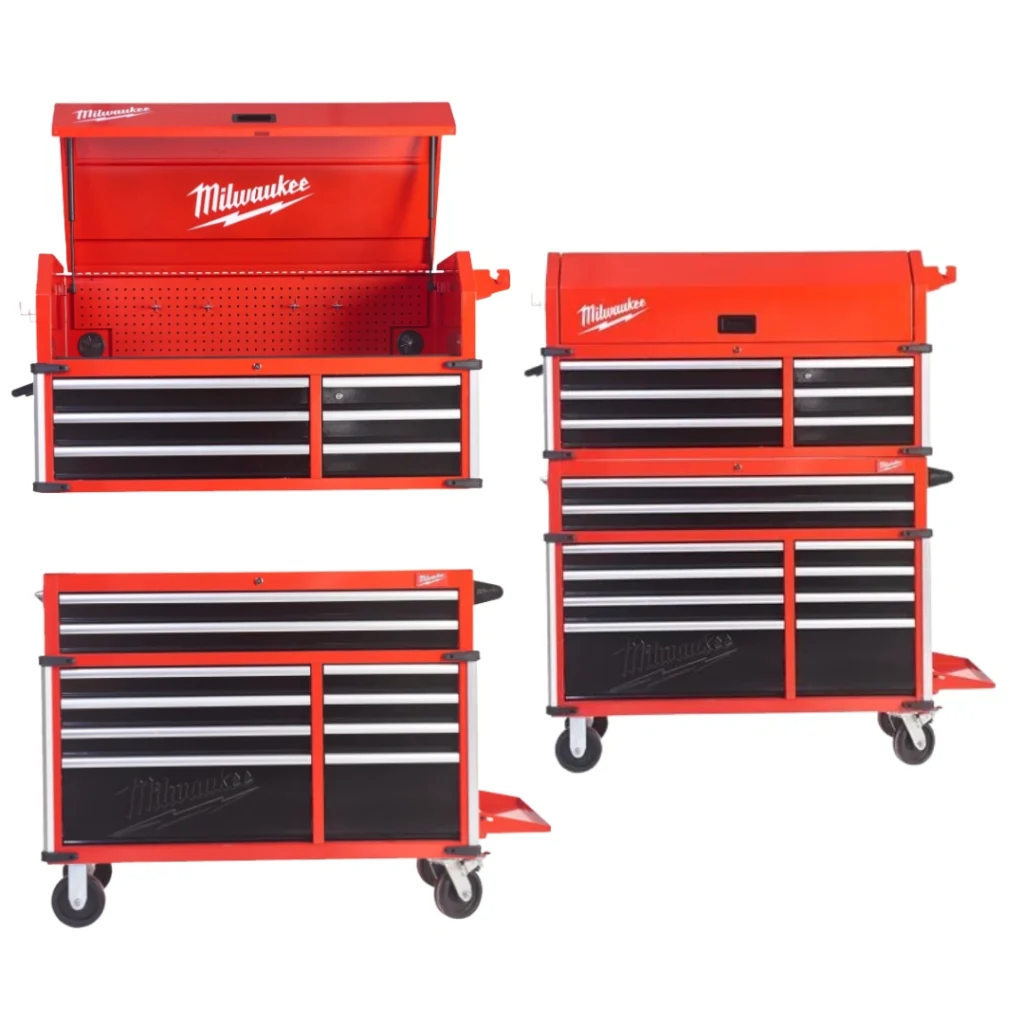 Carro de Ferramentas de 10 Gavetas TOOLGUARD™ 117cm + Cofre Superior de 6 Gavetas + 7 Espumas + Pistola de Impacto 1/2” + Baterias - MILWAUKEE