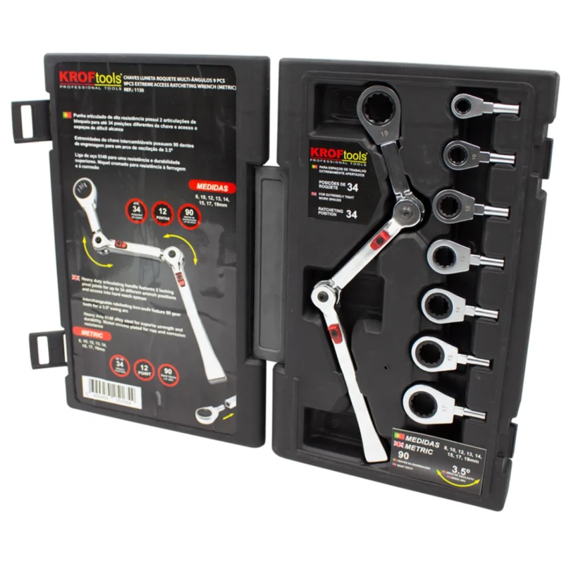 Chaves Luneta Roquete Multi-Ângulos 9PCS - KROFtools - 2
