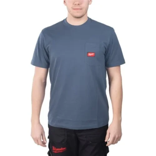 T-shirt Azul de Trabalho MILWAUKEE® – Resistência, Conforto e Proteção UV