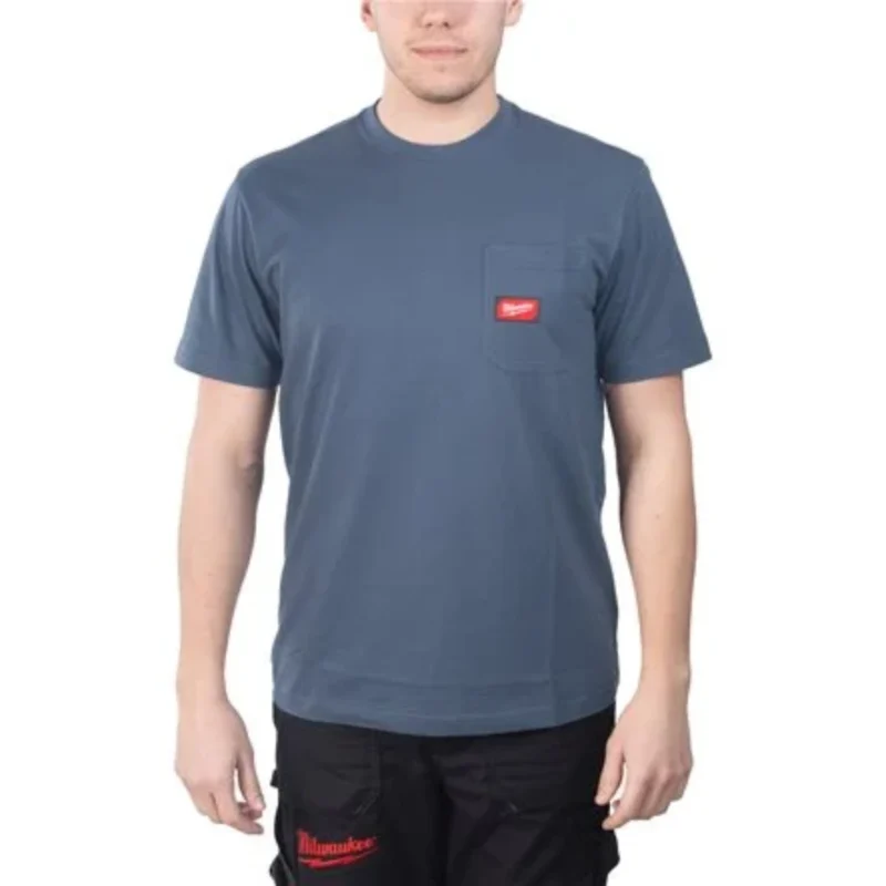 T-shirt Azul de Trabalho MILWAUKEE® – Resistência, Conforto e Proteção UV