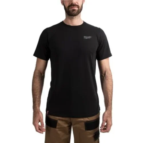 T-shirt Preta Híbrida MILWAUKEE® – Conforto Leve e Mobilidade para Profissionais Ativos