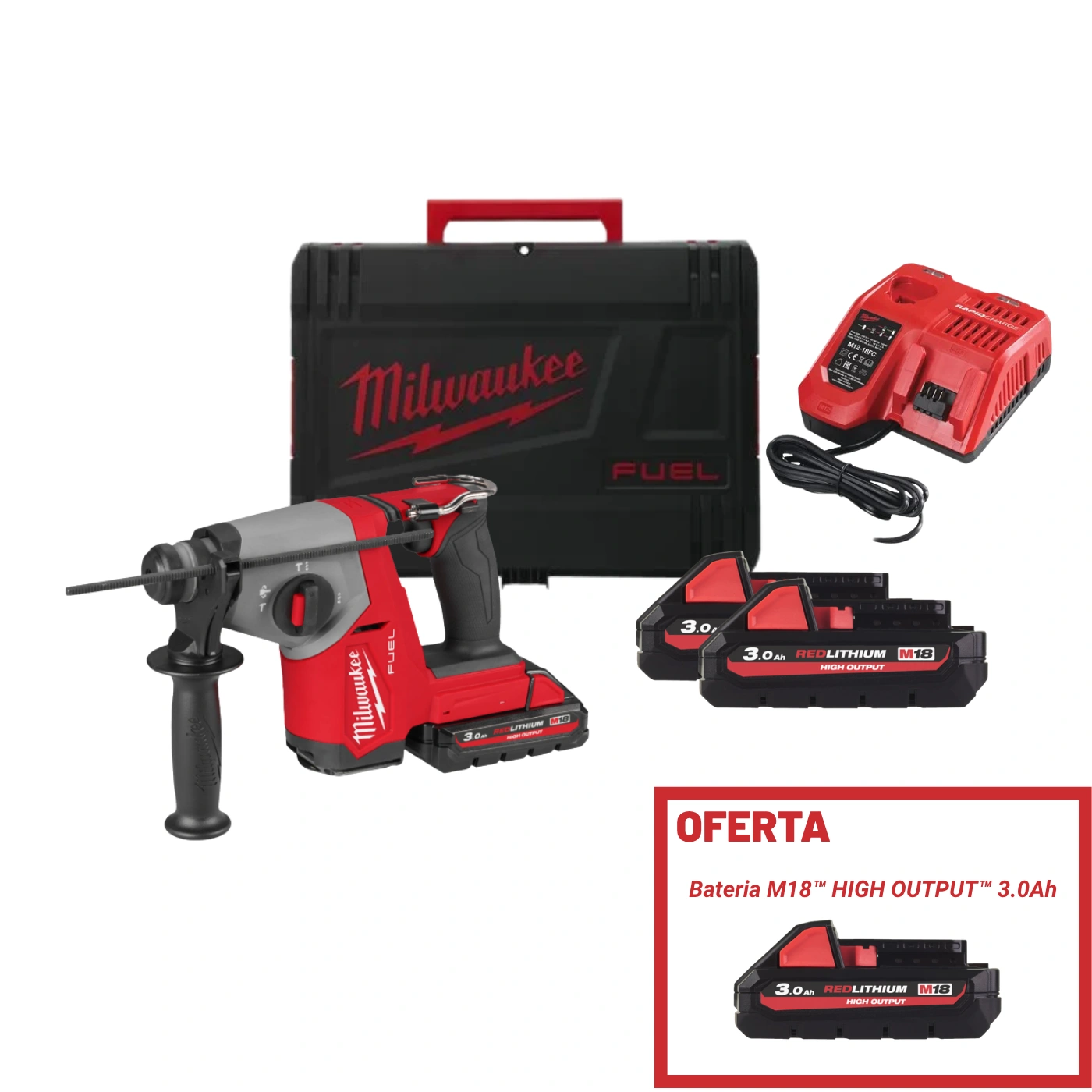 Martelo combinado SDS-Plus M18 FUEL™ FHAC16-302X + OFERTA Bateria M18 HB3 – MILWAUKEE