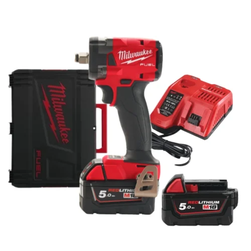Pack Chave de Impacto Compacta M18 FUEL™ ½″ com Anel + 2 Baterias M18 5.0Ah + Carregador e Mala – Milwaukee