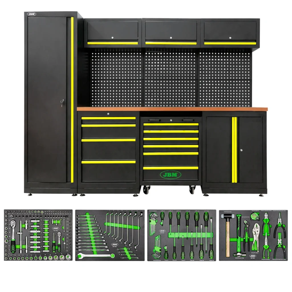 Armário para Oficina com Tampo de Madeira + 172 Ferramentas - Amarelo