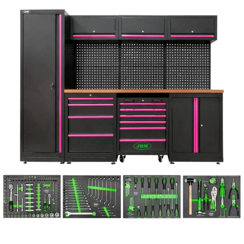 Armário para oficina com tampo de inox + 172 ferramentas - Rosa