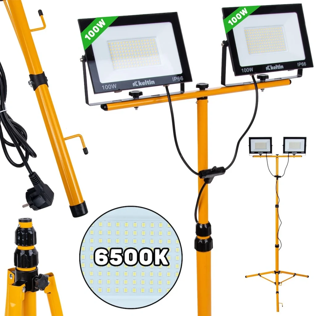 Projetor LED 2x100W com Tripé Telescópico de Construção