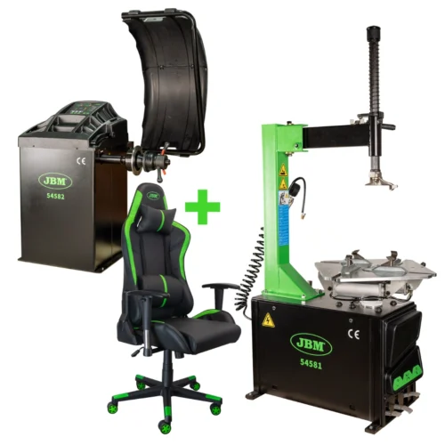 Trocador e Equilibrador de Pneus JBM Série 581 – Pack Oficina + Oferta Cadeira