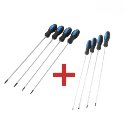 Conj. 4 Chaves Extra Longas Fendas + 4 Chaves Extra Longas Fendas, Phillips e Torx