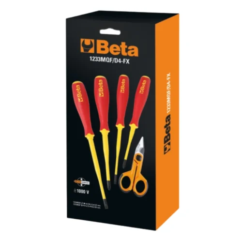 Kit Eletricista VDE Slim: 4 Chaves Isoladas 1000V + Tesoura 1128FX 1233MQF/D4-FX - BETA